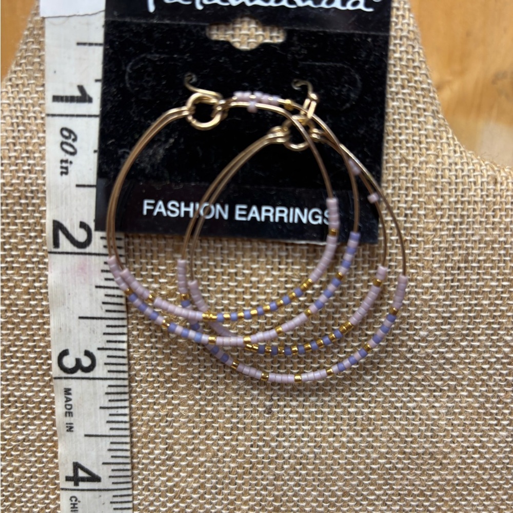 Gold and Purple Beaded Hoop Earrings